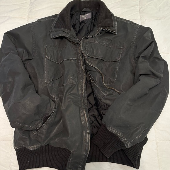 H&M Jackets & Coats Hm Logg Mens Faux Leather Ribbed Hem Dark Grey